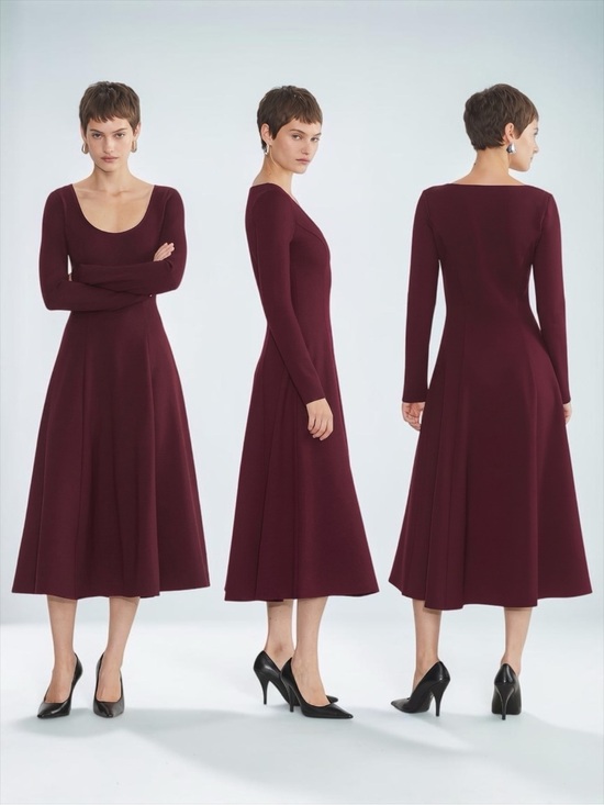 Aritzia Dresses & Skirts - Aritzia Babaton Women’s Leda Ponte Knit Fit-&-Flare Longlseeve Dress Burgundy S